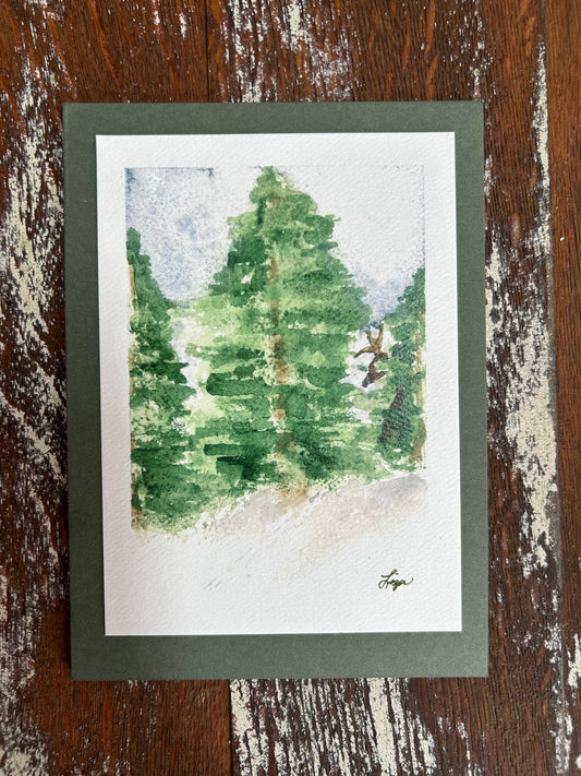 Pine Trees with Deer- 5 cards